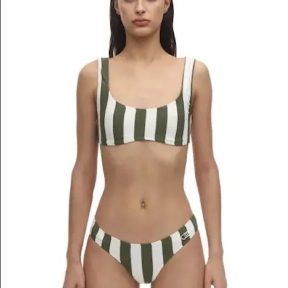SOLID & STRIPED The Elle Bikini Bottom Olive Green White Stripe Swim Sma… - Picture 10 of 14